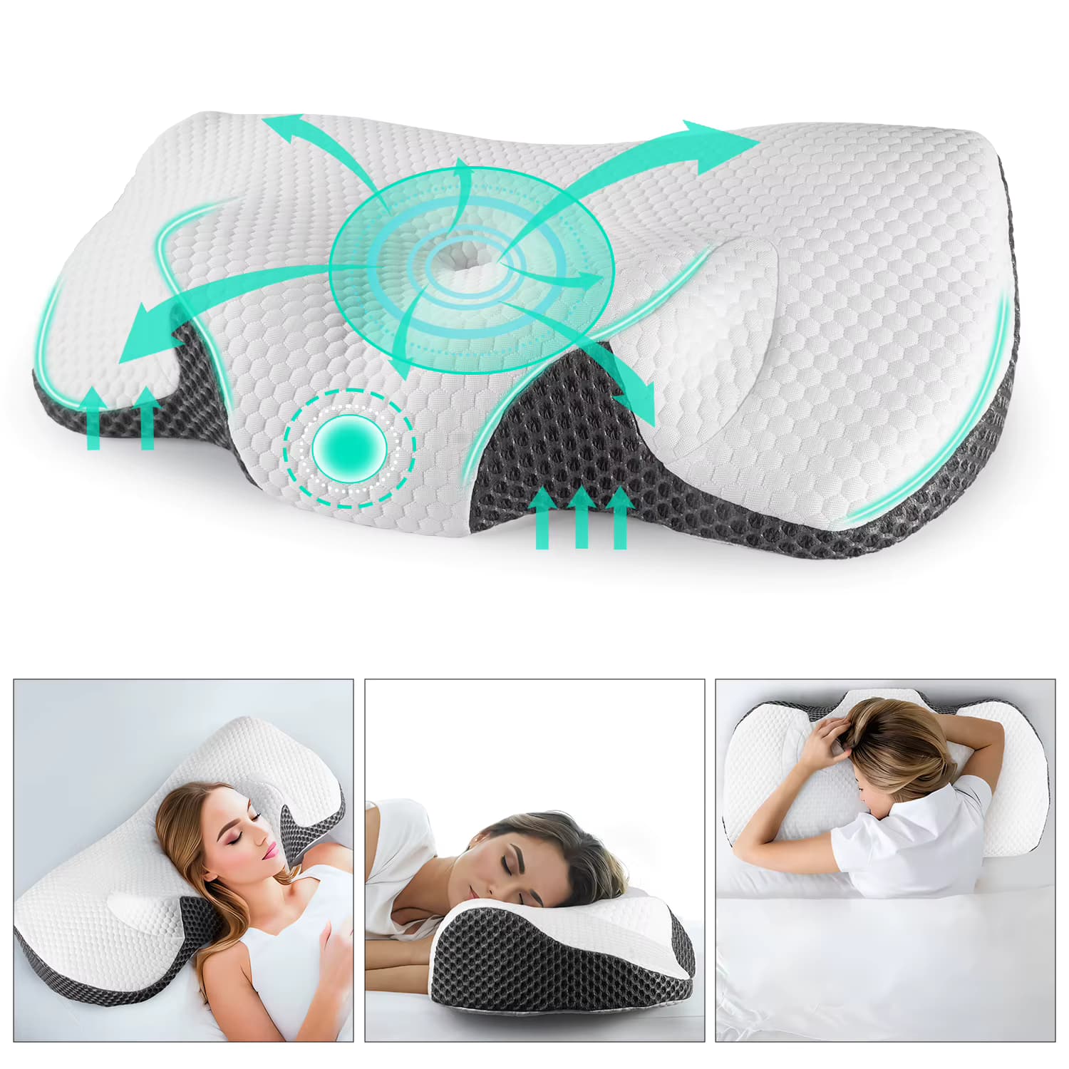 Memory Foam Kissen Kopfkissen, Ergonomisches Kissen, Orthopädisches Nackenkissen Kopfkissen für Seiten, Rücken & Bauchschläfer, nackenkissen für Männer, Frauen (65.8 x 35.6 x 12.5/12.2cm)