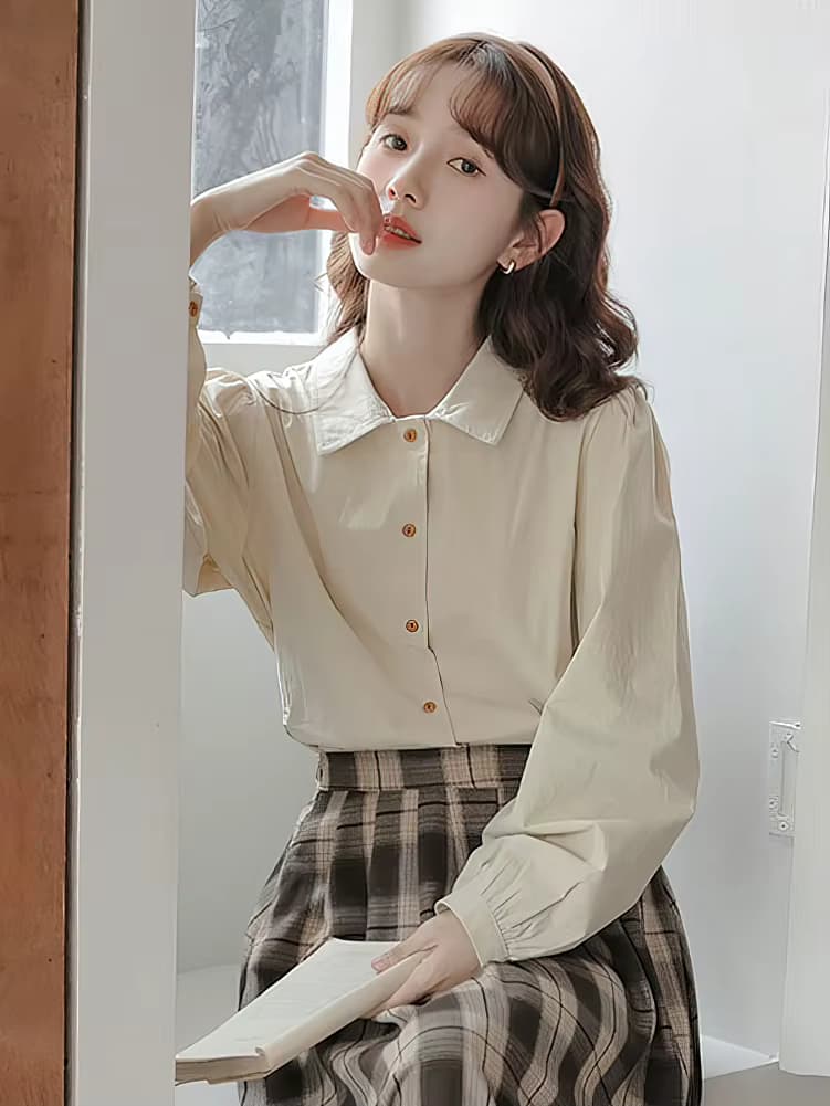 Schule Vintage Puff Langarmhemd Frauen Baumwolle jugendliche grundlegende lässige Blusen weibliche Top Lady elegant weiß übergroß