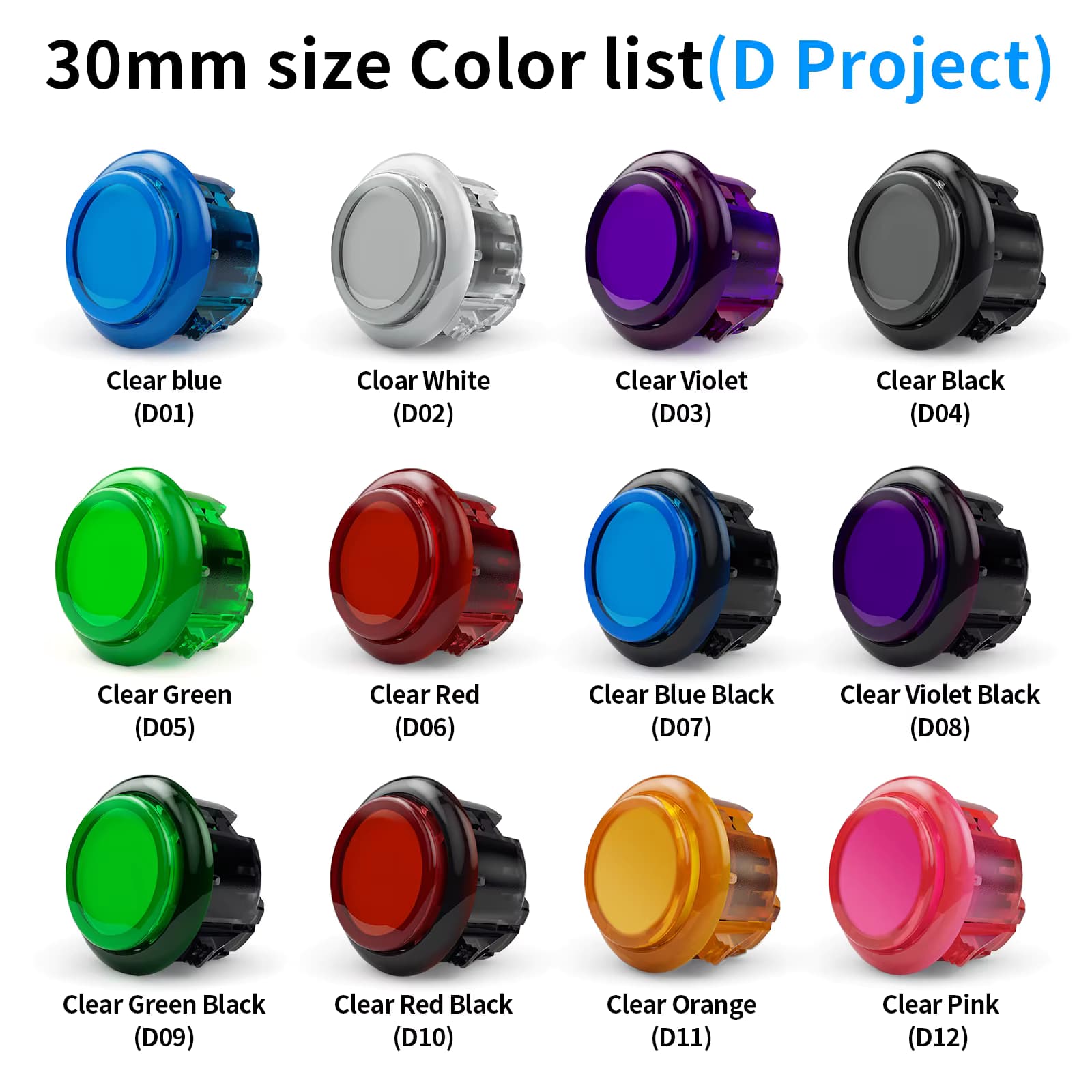 Qanba Gravity KS Mechanische Wellen Silent Pushbutton 30mm/24mm Arcade Button Snap-in 8St12St