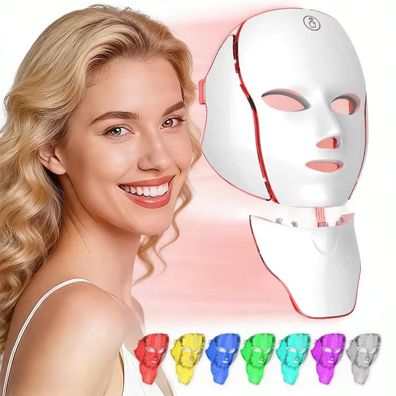 Kabelloses LED-Gesichtsmasken- und Hals-Set mit 120 LEDs, 7-Farben-Rotlicht-Hautpflegegerät, kabelloses Gesichts-Spa-Tool für feine Linien, fahle Haut und strahlend leuchtende Haut.