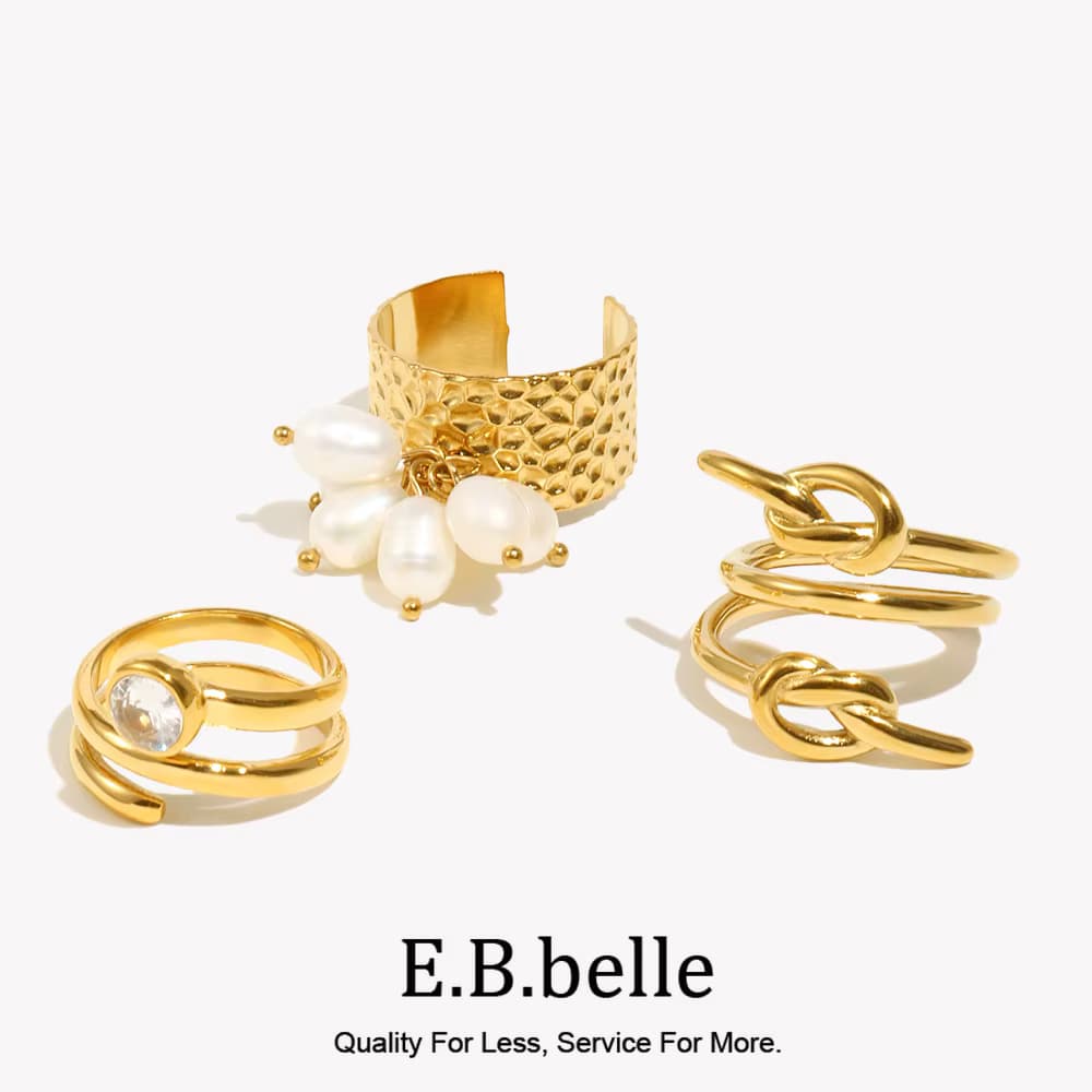E.B.belle Neue Waterdrop Herz Zirkon Linien Perle Ring Edelstahl 18K Gold Überzogene Wasserdicht Mode Frauen Schmuck