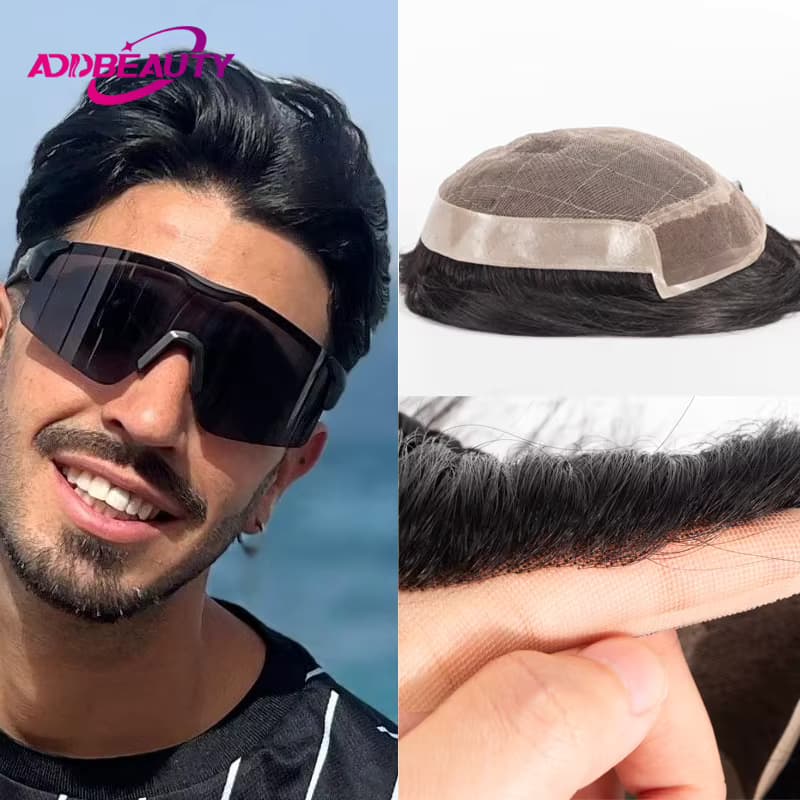Herren-Toupet aus Echtem Naturhaar, Schweizer Spitzen-Haarprothese, Indisches Echthaar-System zur Haarverdichtung