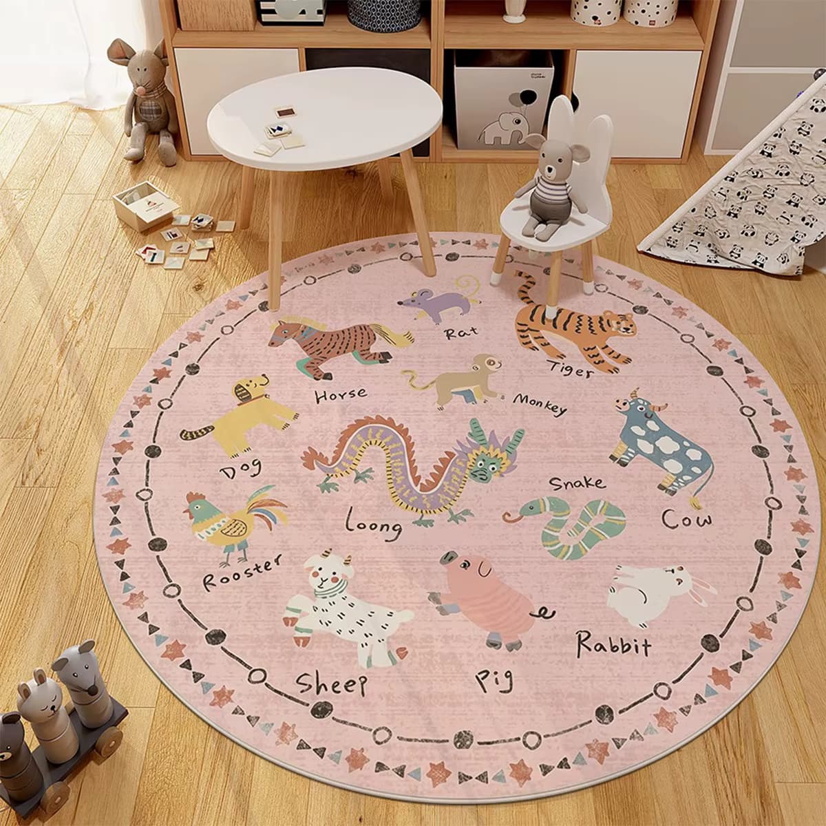 Chinesischer Tierkreis-Teppich, runde Teppiche, Wohnzimmer, Schlafzimmer, Bettvorleger, weicher, kurzer Plüschteppich, Heimdekoration, 러그 Alfombra Redonda