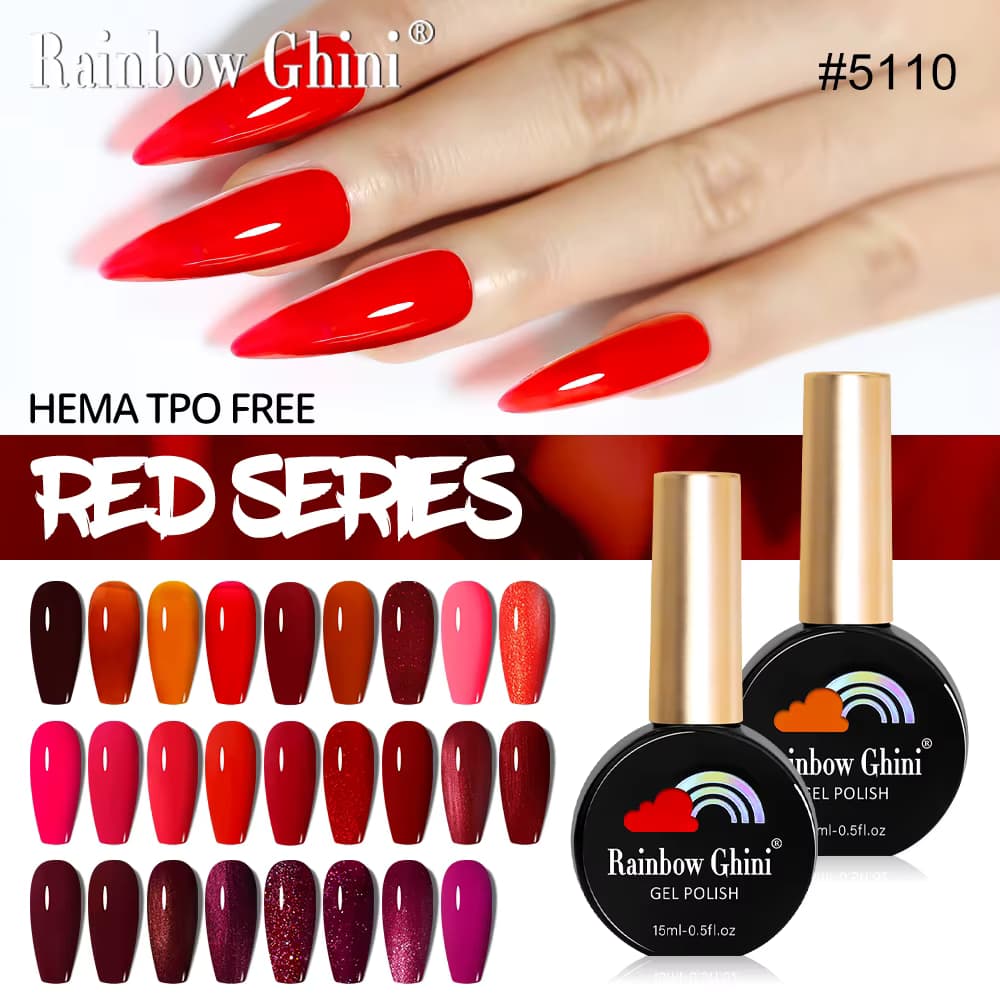 Rainbow Ghini 15ml Hochwertiger Roter Gel-Nagellack Herbst-Winter Trendfarbe Nagelkunst-Lack für DIY-Maniküre