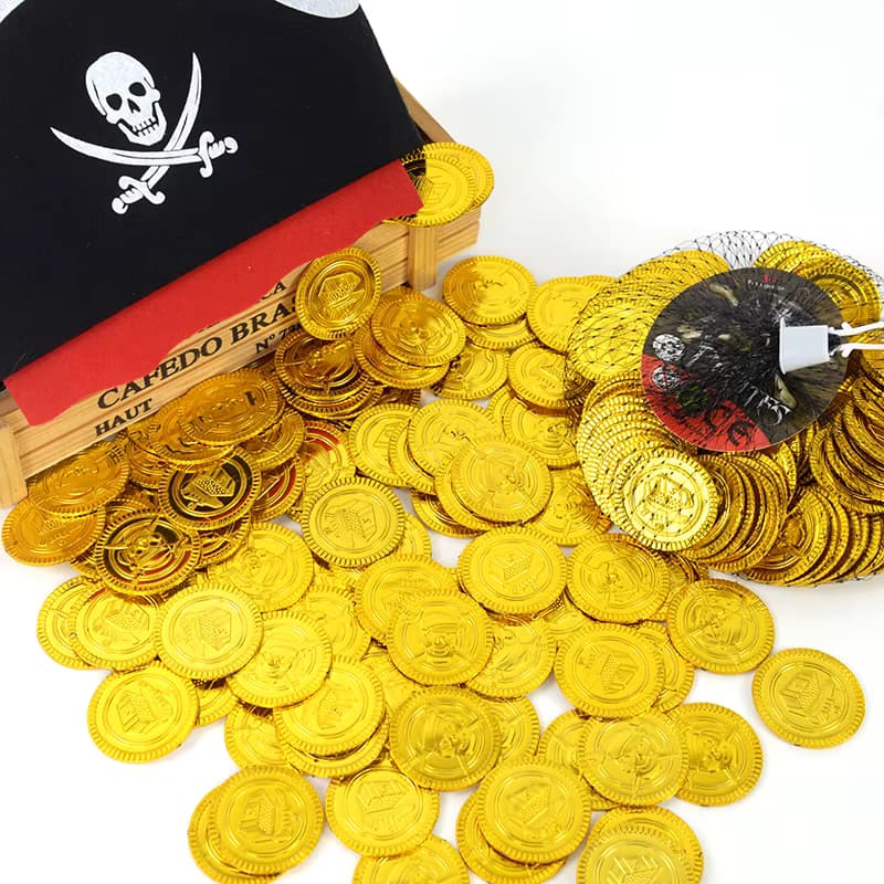 50/100 Stück Piraten-Goldmünzen Kindergeburtstag Party-Dekoration Geschenk Halloween Plastik-Falschgeld Heimdekoration Kinderspielzeug Schatzspiel-Zubehör