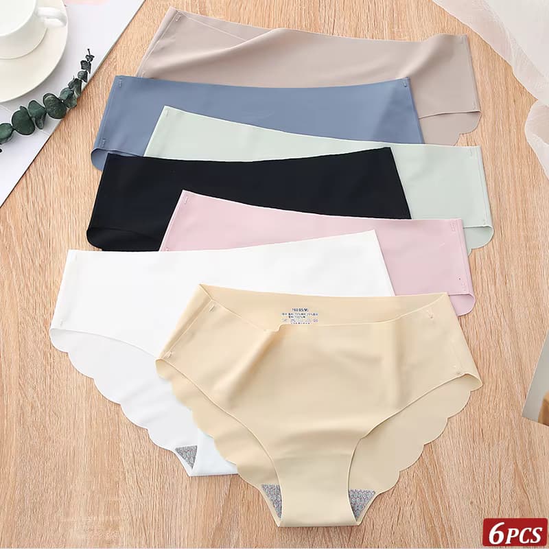 Nahtlose Eisseide-Slips 6 Stück/Set Damen-Unterwäsche Einfarbige Elastische Unterhosen Ultra-Dünne Spurlose Slips mit Wellenseiten