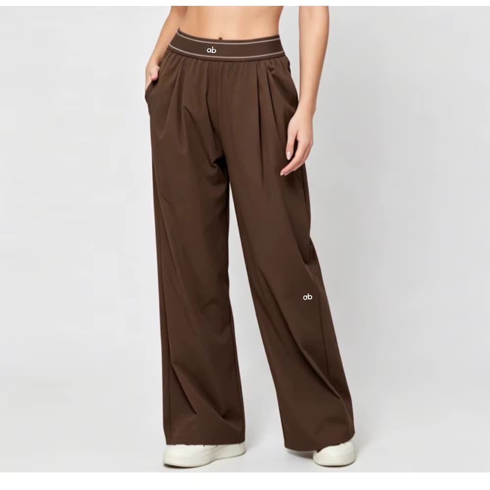 Damen-Sporthose, schnelltrocknend, weit geschnitten, elastischer hoher Bund, plissierte gerade Hose mit Taschen, locker geschnitten, für Workout