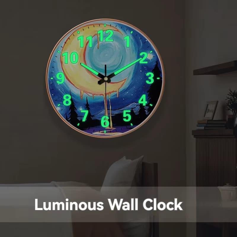 Leuchtende Wanduhr im abstrakten Mond-Stern-Stil, leuchtende Kunst-Uhr, geräuschlose Wanduhr für Schlafzimmer, Wohnzimmer, Heimdekoration