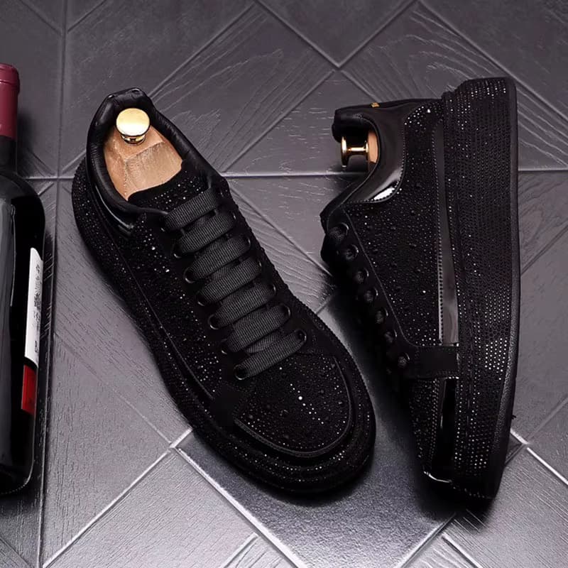 Italienische Markendesigner Herrenmode Strassschuhe Schnürschuhe Original Lederschuh Punkrock Plateau Sneakers stilvolle Schuhe