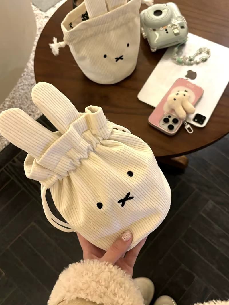 Miffy Kawaii Cord-Taschen-Set, niedliche tragbare Aufbewahrungstasche mit großem Fassungsvermögen, Make-up-Tasche, Kordelzug-Handtasche, süßes Geschenkspielzeug AS