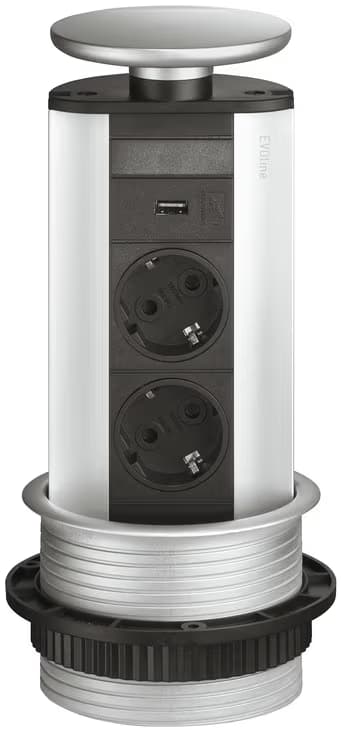Häfele Steckdosen-Element versenkbar 230 V Aluminium, 3 Schuko-Steckdosen
