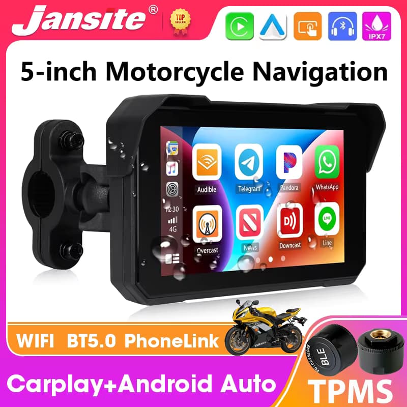 5-Zoll Motorrad-Navigationssystem GPS Kabelloses Carplay Android Auto Wasserdichter Touchscreen Dual-Bluetooth-Multimedia-Player Moto-Monitor