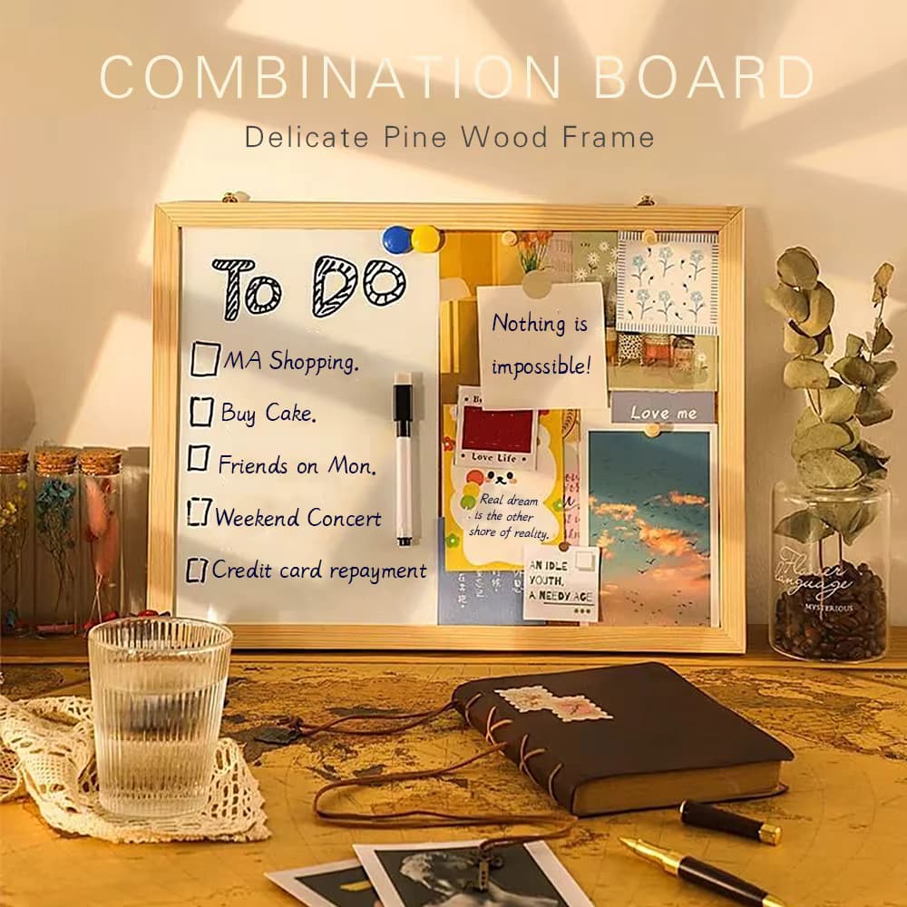 1PC 30x40cm Nachricht Kork Bord mit Holz Rahmen Kombination Bulletin Magnetische Marker Whiteboard Und Reißbrett für Home Office