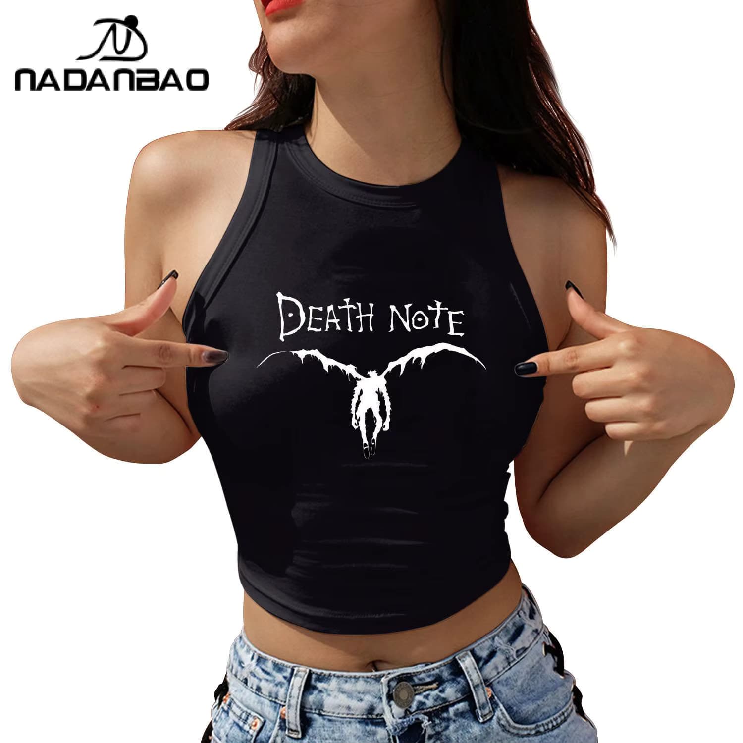 Nadanbao Death Note Ryuk Cosplay Shirts Frauen Sexy Ärmelloses Crop Top Casual Japanische Anime Grafik Tank Tops Mode Kleidung