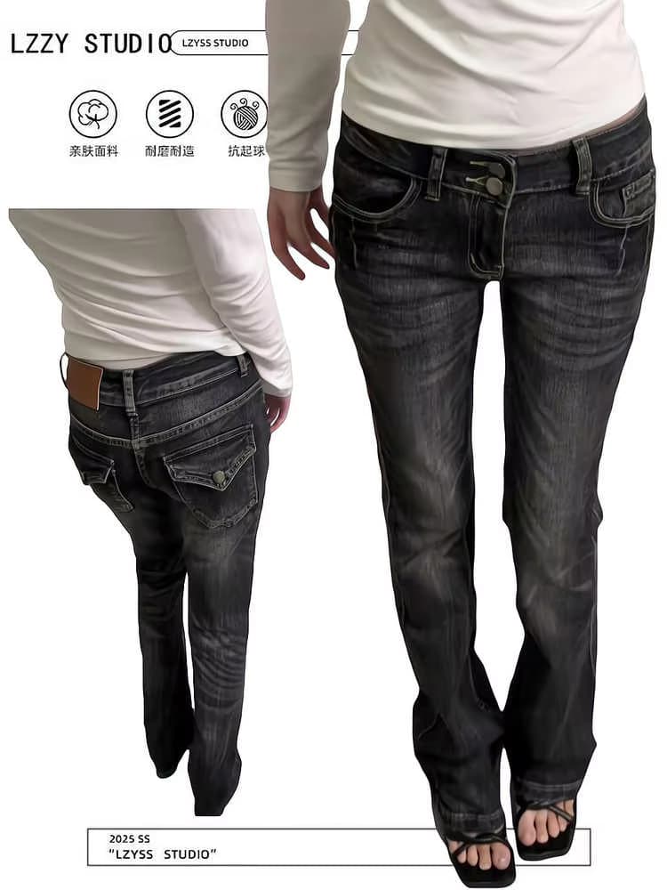 Damen Skinny Denim Hosen Kpop Designer 2000er Abi Schlaghose Tiefsitzende Jeans Abi Lange Hosen Japanischer Y2k Grunge High Street