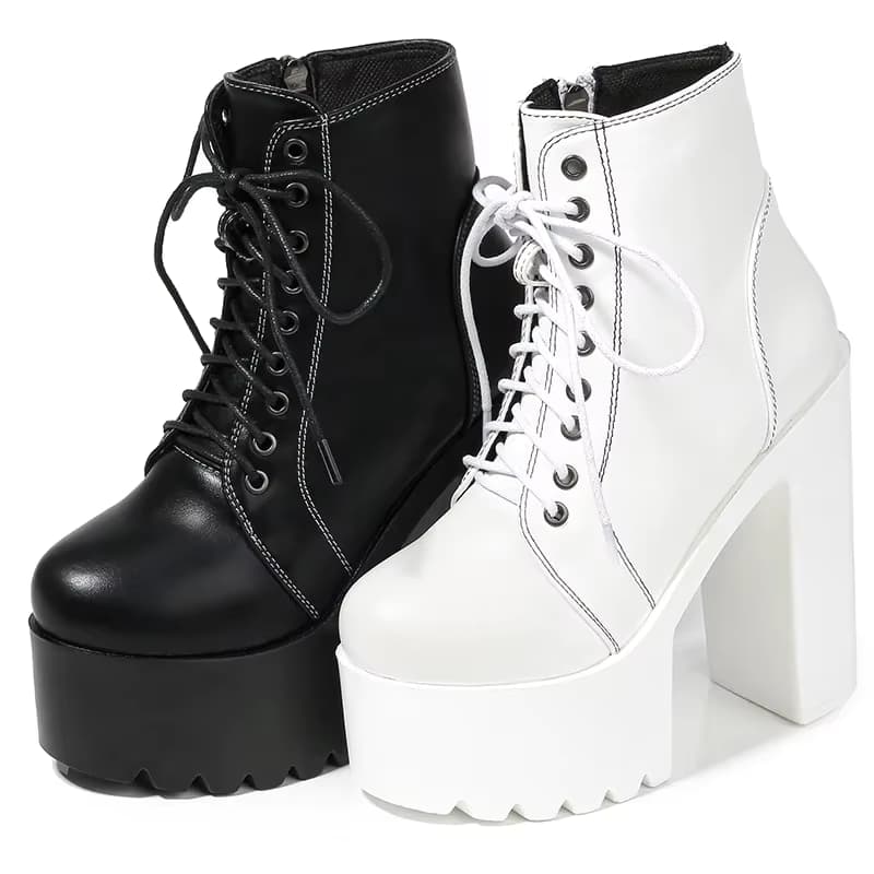 2025 Damenstiefel Modische Stiefel für Damen Neue Hochhackige Schwarze Stiefel mit Dicker Sohle Nude Ankle Boots Chunky Heel Ankle Boots Schnürschuhe