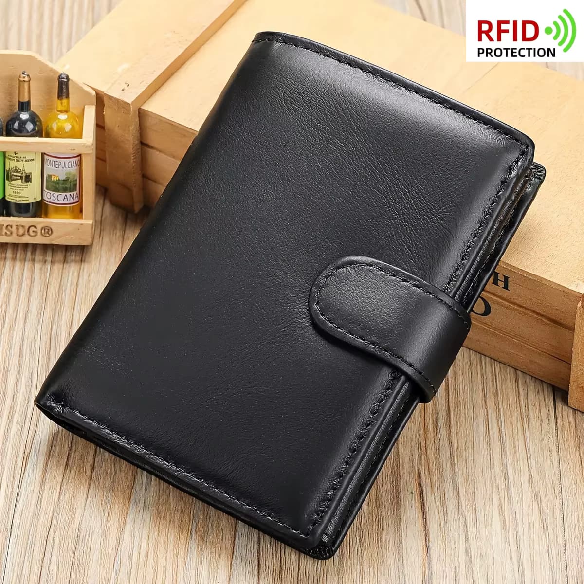 Herren-Geldbörse mit RFID-Schutz, Herren-Lederbrieftasche, Vintage-Geldbörse aus echtem Leder, Kreditkartenhalter für Herren