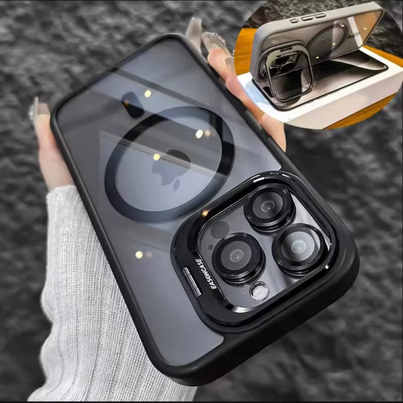 Luxuriöse Magnetische Stoßfeste Handyhülle für iPhone 17 16 15 14 13 12 Pro Max mit MagSafe, Standfunktion und Glaslinsenschutz