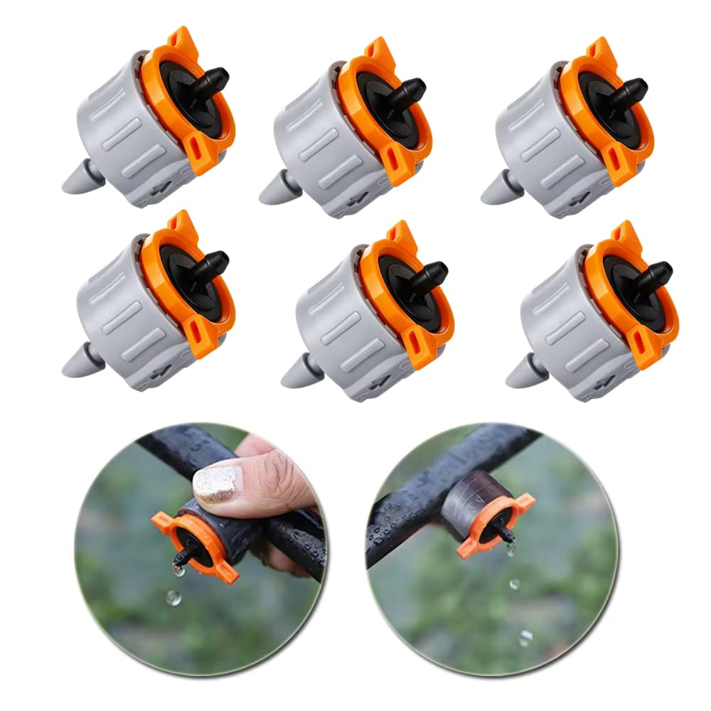 20 Stück 10L/H Einstellbare Druckkompensierende Tropfer 1/4" mit Widerhaken für Gleichstrom-Mikrobewässerung für Garten und Gewächshaus