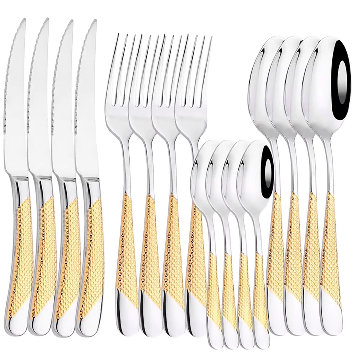 16-teiliges Edelstahl-Besteckset - Schwarzes Besteck, Spiegelpoliert, Spülmaschinenfest, Enthält Messer, Gabeln & Löffel