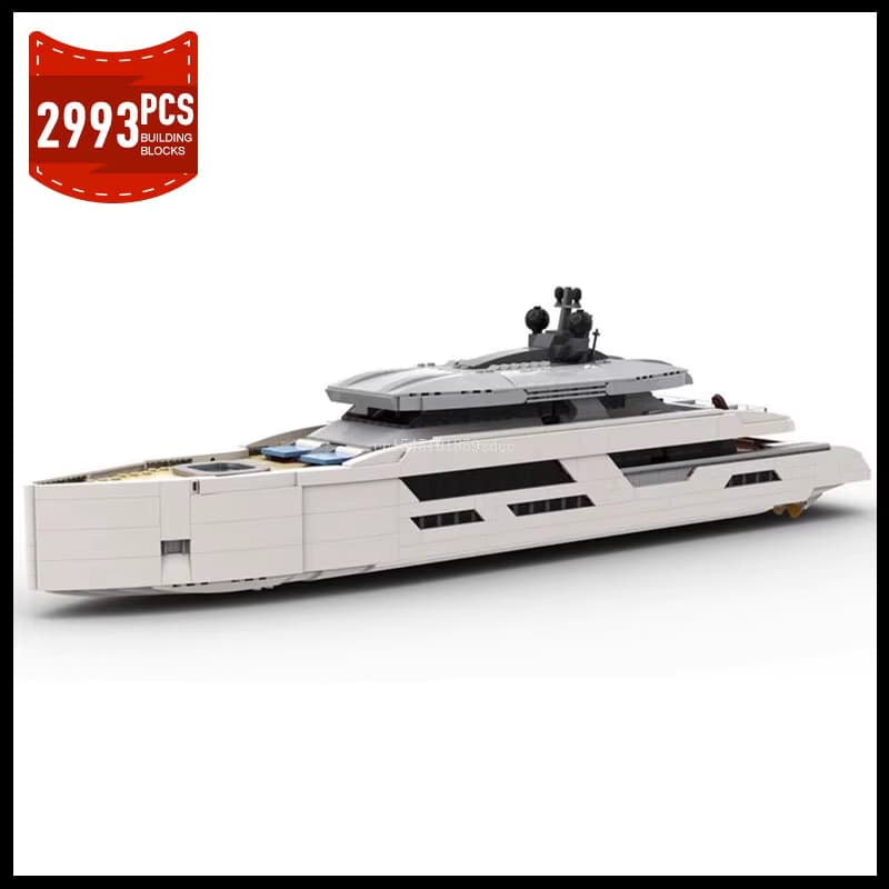 MOC Midi-Skala Luxusyacht Weißes Schiffsmodell Bausteine Boot Bausatz Konstruktor Erwachsenen-Ideen-Set Ziegelsteine Spielzeug Geschenke