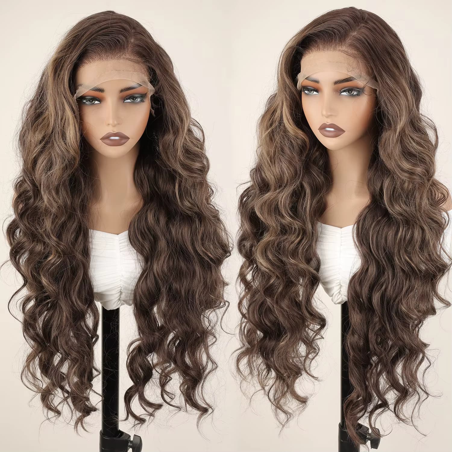 X-TRESS Highlight Blonde13X6 freier Teil synthetische Lace-Front-Perücke 32 Zoll lange lose gewellte Lace-Frontal-Perücke mit Babyhaar für Frauen