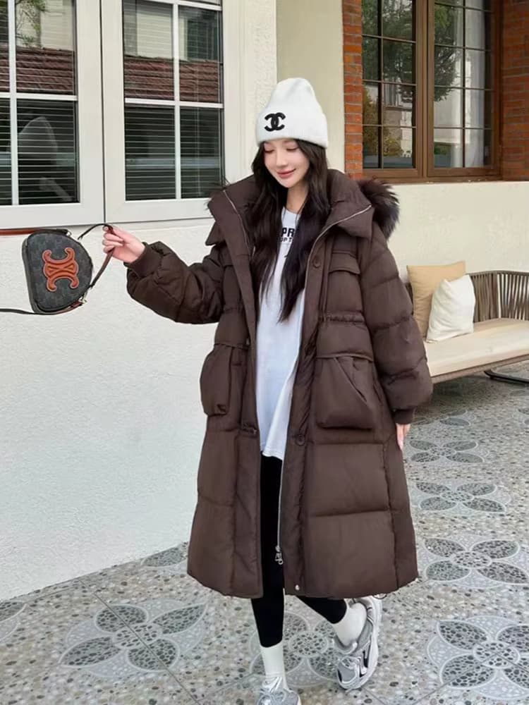 Pelzjacke, weibliche Feder, wasserdicht, Winter, lange Pufferjacke, 2022, modisch, echtes Waschbärfell, mit Kapuze, weiße Ente, Daunenjacke für Damen