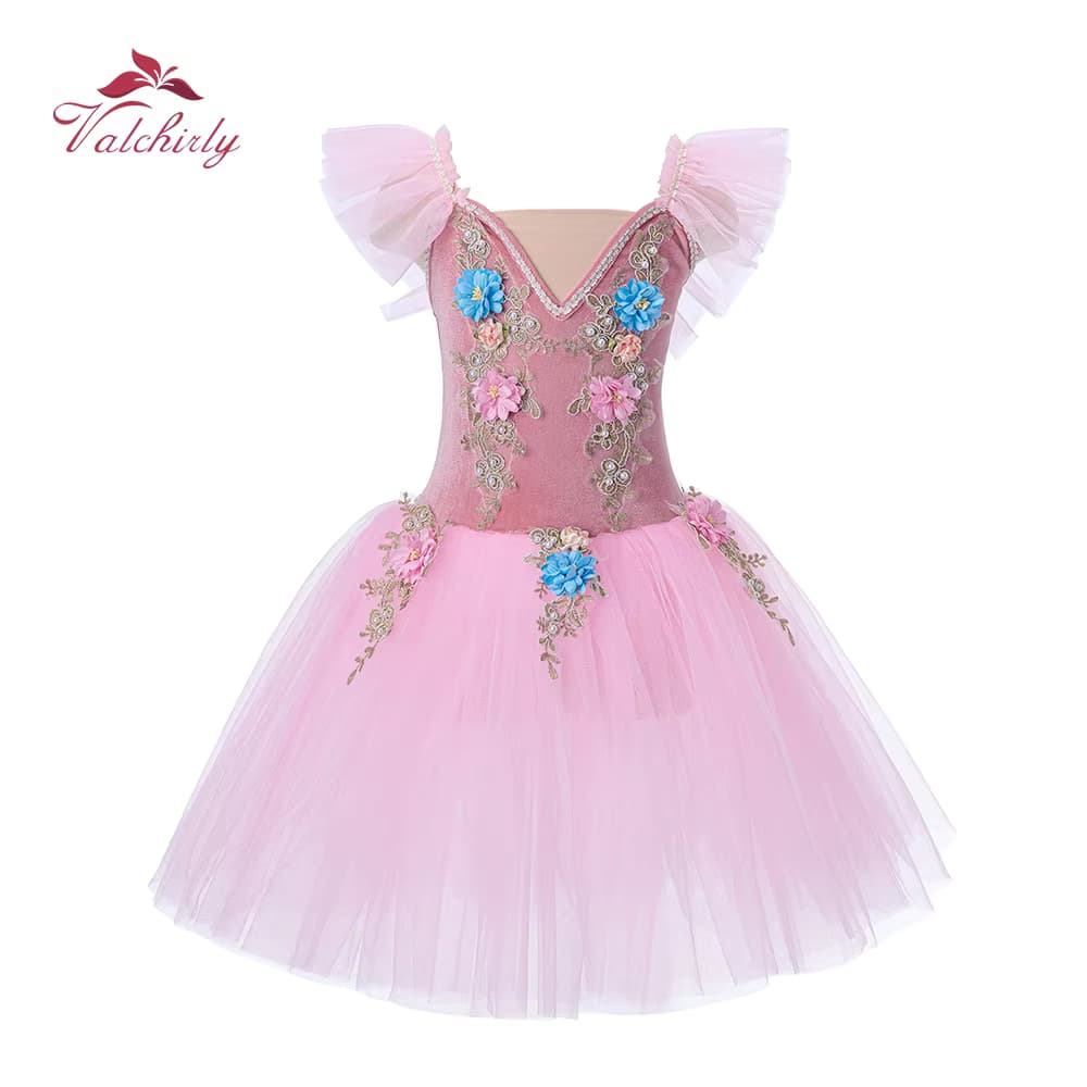 Rosa Samt-Ballett-Tutu-Kleid für Mädchen, romantischer langer Rock, Tanzaufführung, Kostüm, professionelles Kinder-Outfit, 2025, Neu