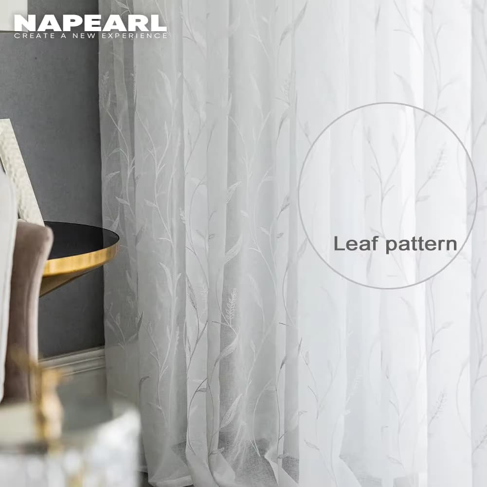 NAPEARL Weiße bestickte Voile-Vorhänge für Schlafzimmer, Fenstervorhang für Wohnzimmer, transparente Vorhänge, Jalousien, maßgeschneiderte Vorhänge