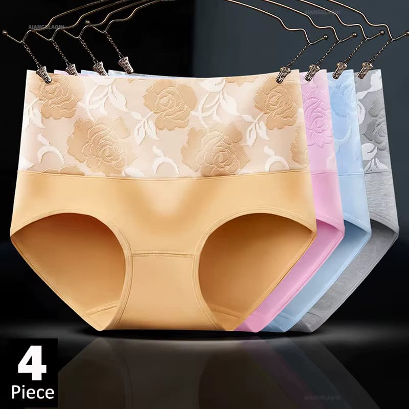 4 Teile/los Hohe Aufstieg Höschen Frauen Unterwäsche Plus Größe Baumwolle Unterwäsche Drucken Floral Bauch Mädchen Briefs Weibliche Dessous Shaper