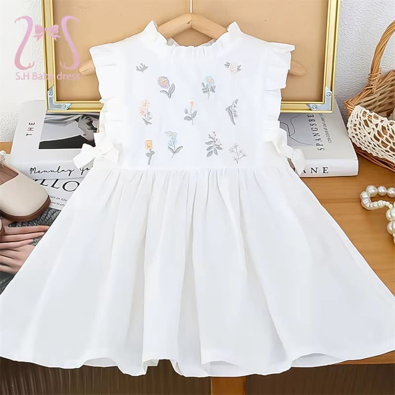 Baby Mädchen Sommer ärmelloses besticktes Kleid modische Kinder weiche Baumwolle Kleidung Kleinkind Blumenkleider Neugeborenen Kostüm
