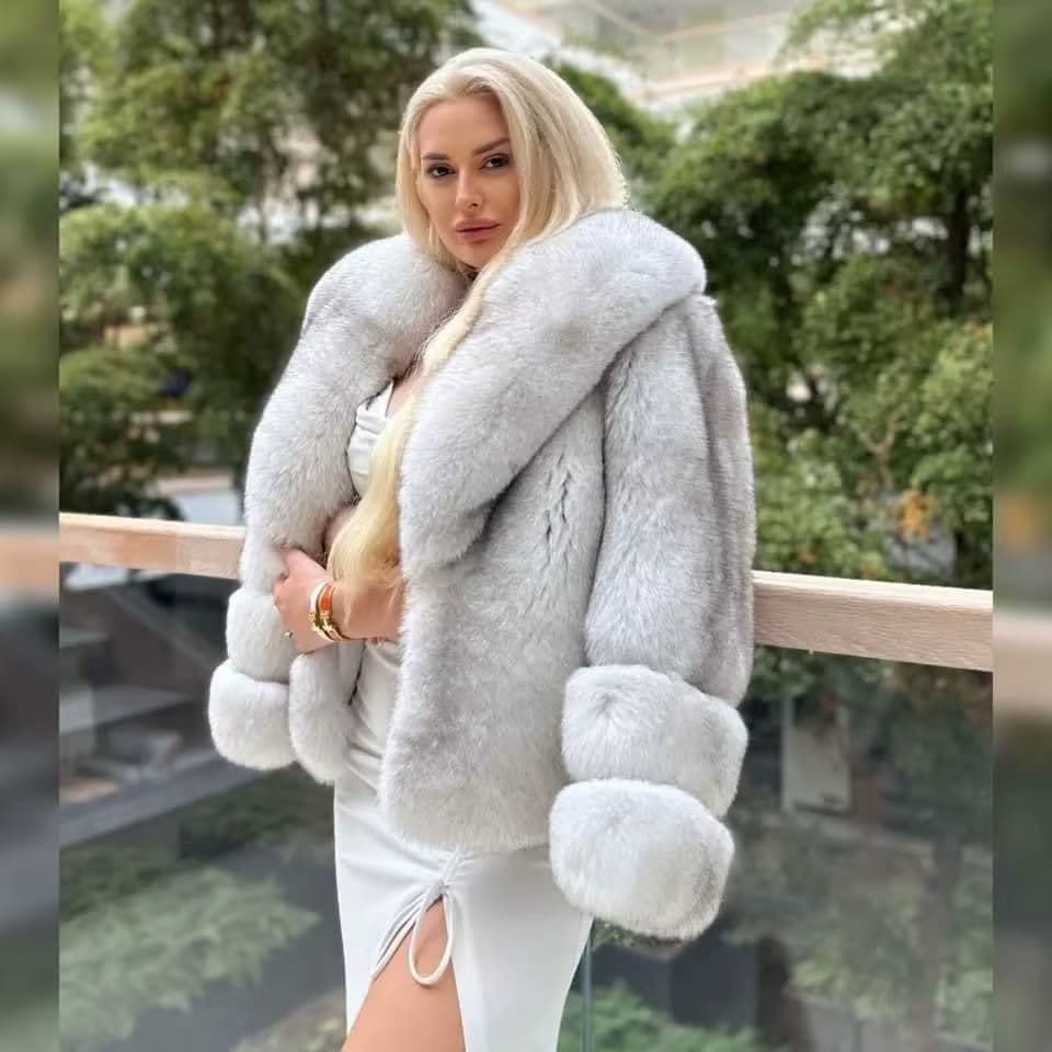 Fuchspelzmantel für Damen, 100 % echter Fuchspelzmantel, Flip-Kragen, warme Kleidung, Wintermode, neu, 2024