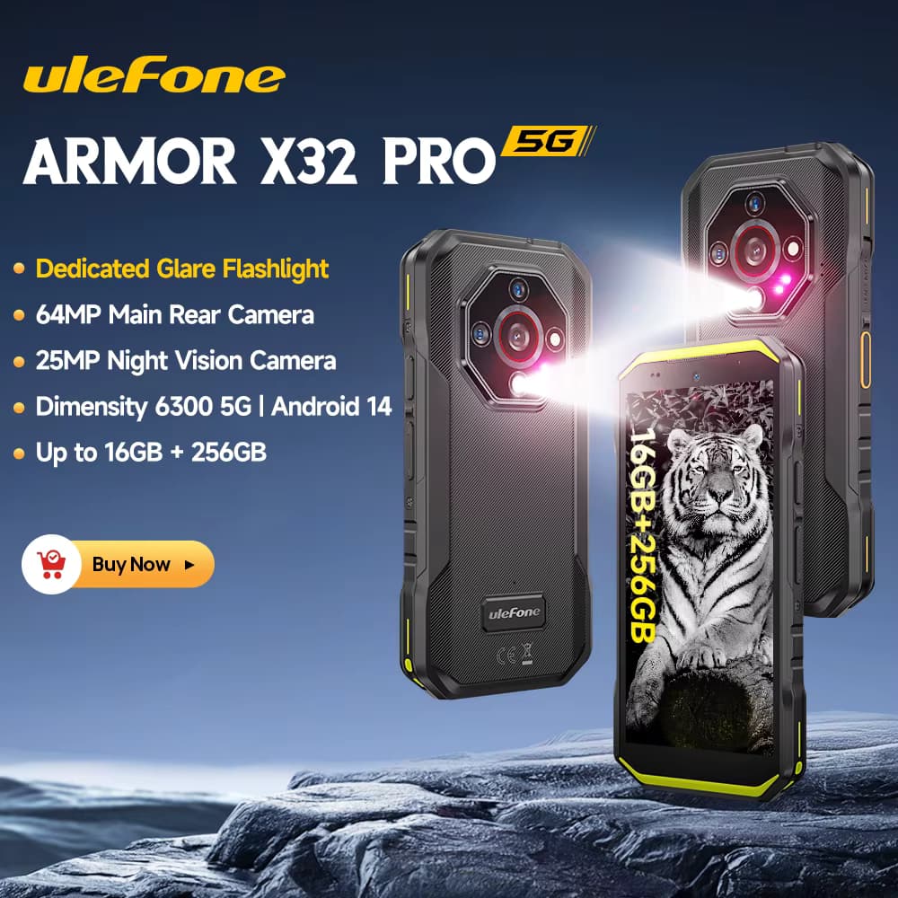 Ulefone Armor X32 Pro 5G Robustes Smartphone Android 14 16GB+256GB Dimensity 6300 Octa-Core 64MP Kamera NFC IP68/IP69K Wasserdicht