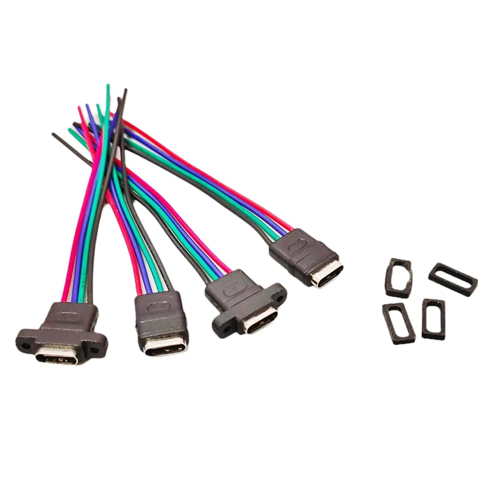 2-10 Stück USB-C Hochstrom-Ladebuchse mit Gummiring, 4-polig, gerader Typ C wasserdichter weiblicher Steckverbinder
