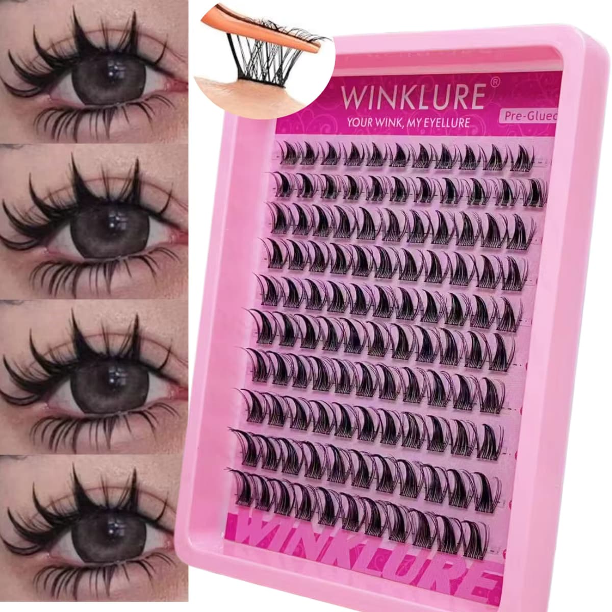 WINKLURE Selbstklebende Falsche Wimpernbüschel Klebefrei Anime Manga Wimpern Faux Mink Cat-Eye Wimpernverlängerung mit Natürlichem Volumen