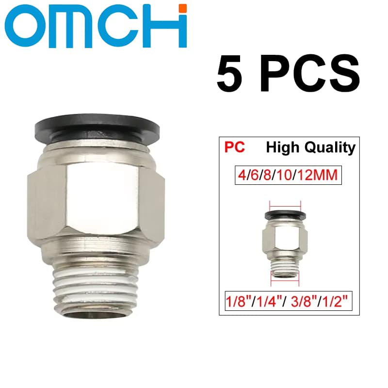5 Stück PC Pneumatische Luftanschlüsse, PC 4mm 6mm 8/10mm Gewinde 1/8 1/4 3/8 1/2, Schwarze Kunststoff-Schlauchanschlüsse, Rohranschlüsse
