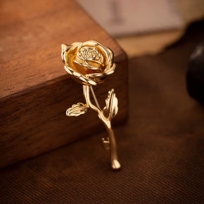 Luxuriöse, goldfarbene High-End-Brosche mit Rosenblüten für Damen und Herren – elegantes Anzug-Mantel-Abzeichen, Modeschmuck, Revers-Accessoire