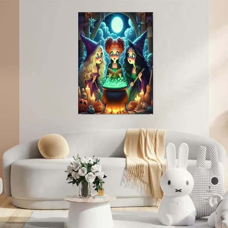 AB Halloween-Diamant-Malerei-Set für Erwachsene, 5D-DIY-Kunstset für Anfänger, geeignet für die Wanddekoration von Urlaubspartys