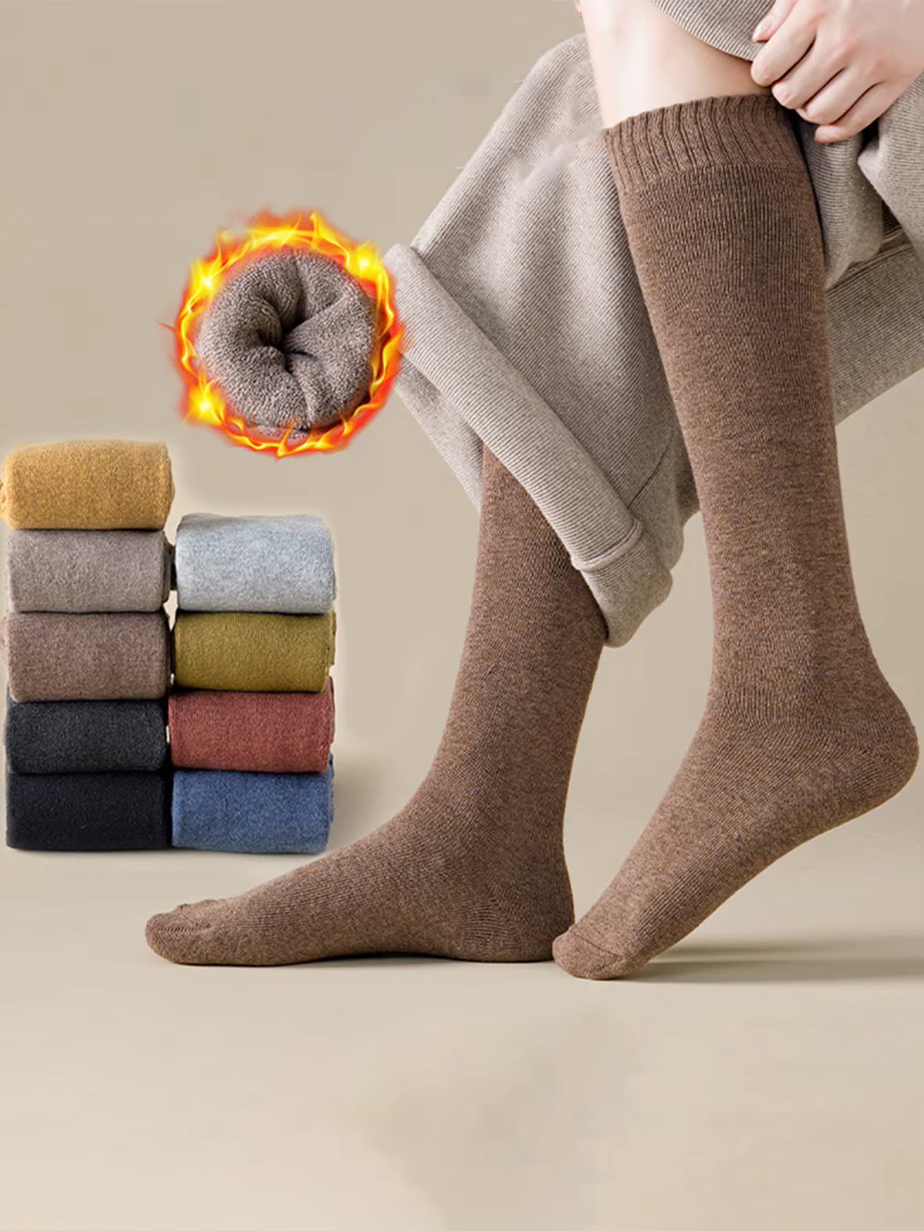 Verdickte Damenstrümpfe, Kniebein, Wade, Herbst/Winter, warm, Anti-Kälte, atmungsaktiv, warm, dick, für Damen, Frottee-Socken