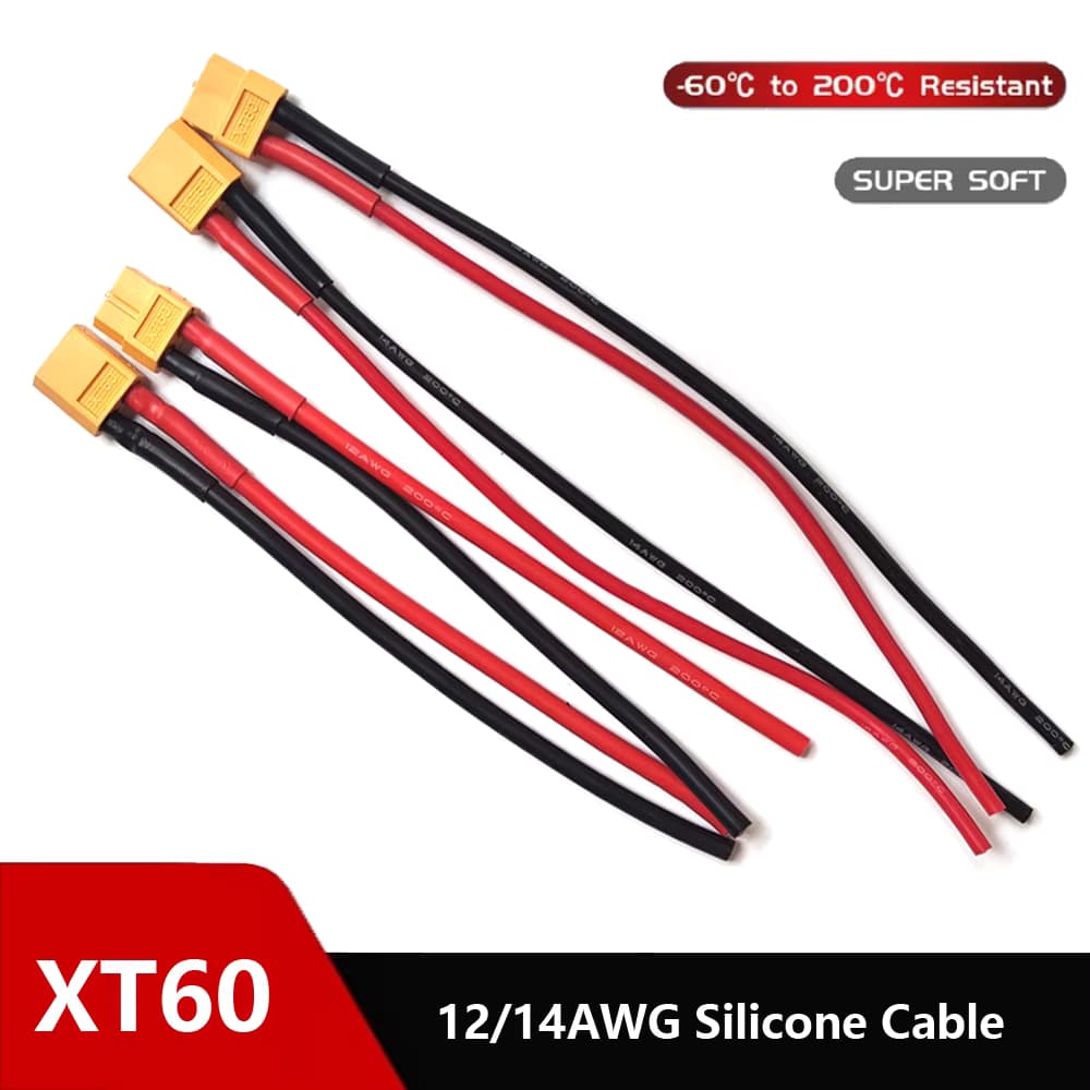 XT60 Stecker-Buchse-Stecker-Set mit Silikon-Isolierung, 12 AWG/14 AWG Batterie-Verlängerungskabel für RC Lipo-Batterien und Drohnen