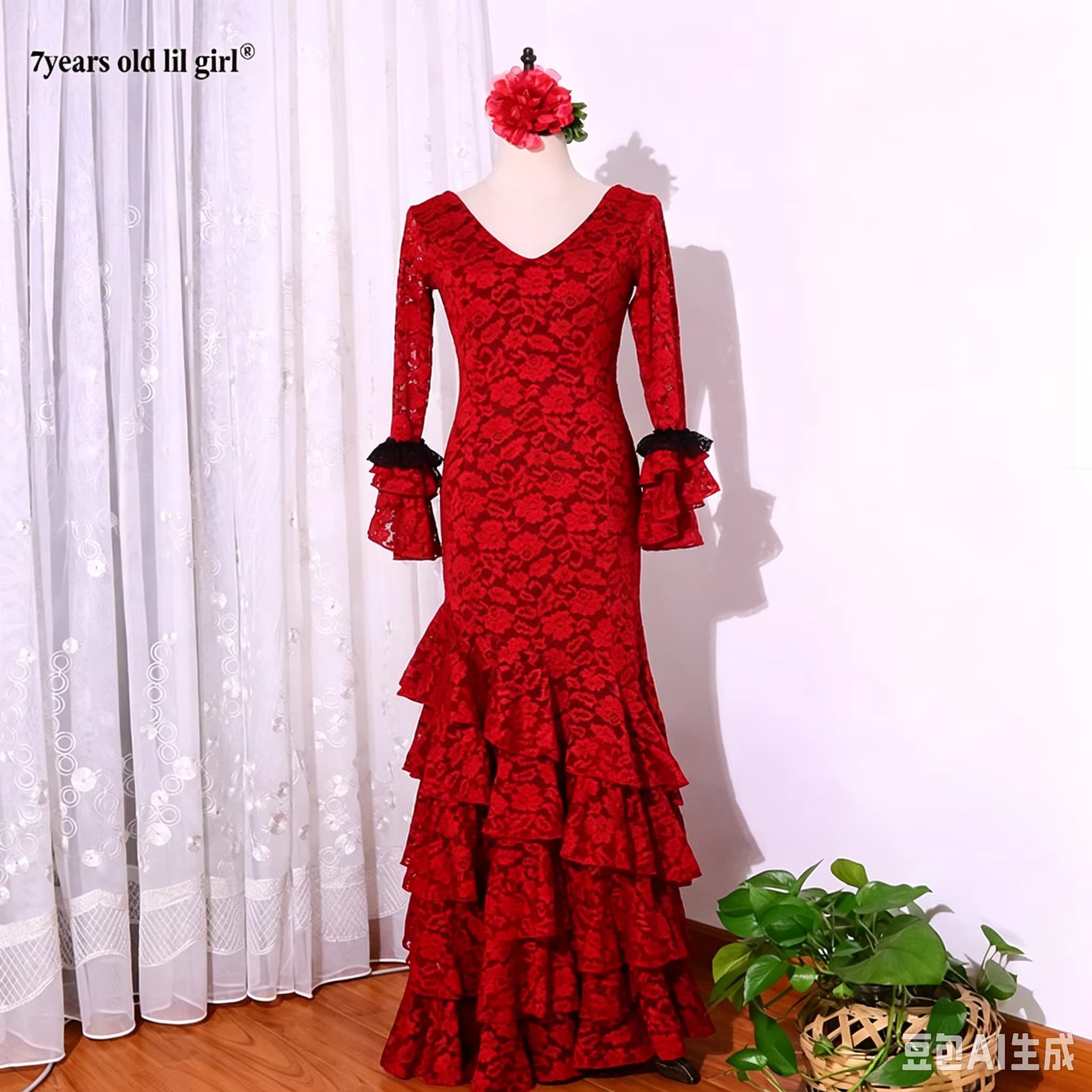 Original Spanish Practice Show Flamengo meistverkauftes Spitzenkleid mit V-Ausschnitt DTT60