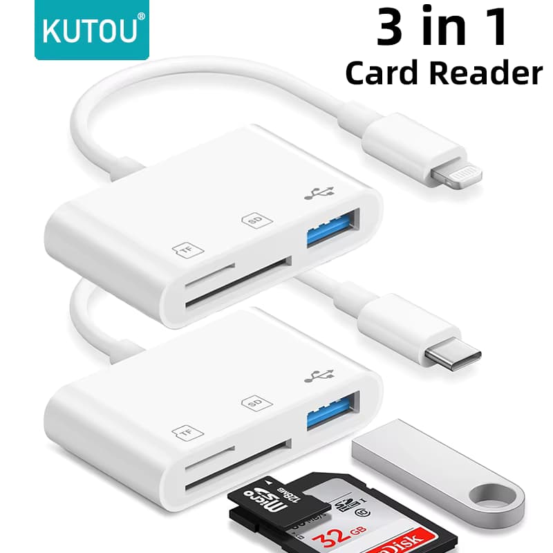KUTOU 3-in-1-Adapter TF CF SD Speicherkartenleser USB Typ C OTG-Schreiber für iPhone für iPad Macbook Huawei Samsung Xiaomi