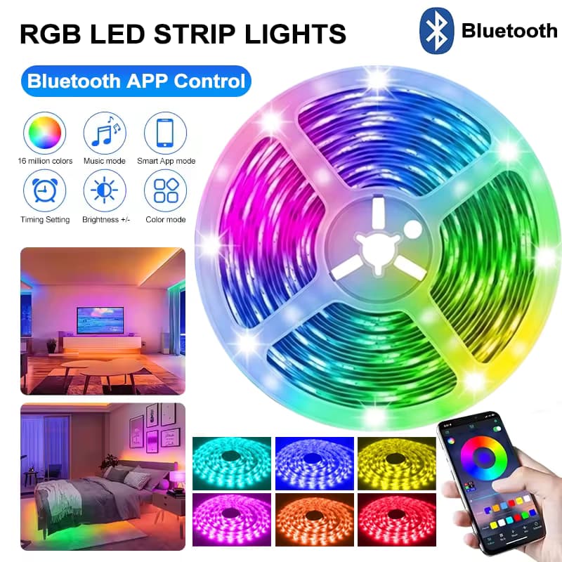 RGB LED-Lichtstreifen, Dimmbare LED-Lichtleiste mit App-Steuerung, Musik-Synchronisation, Farbwechsel für Spielzimmer, Schlafzimmer, Küchenbeleuchtung, TV-Hintergrundbeleuchtung, Heimdekoration
