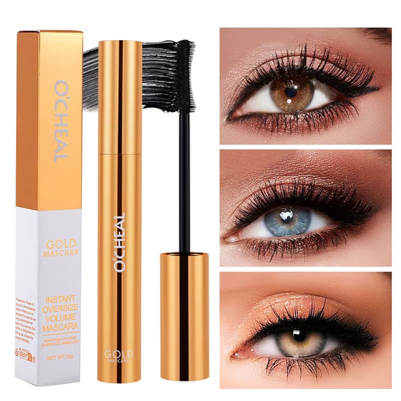 O'CHEAL Gold Mascara Schwarze Mascara 3D Seiden-Wimperntusche für dicke, kräuselige und verlängerte Wimpern, schnelltrocknend, verschmiert nicht leicht, langanhaltend, wasserfest.