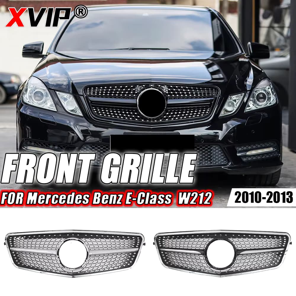XVIP Chrom Silber AMG Style Frontstoßstangengrill für Mercedes Benz E W212 E250 E300 E350 E500 10-13 Diamonds Style Racing Grille