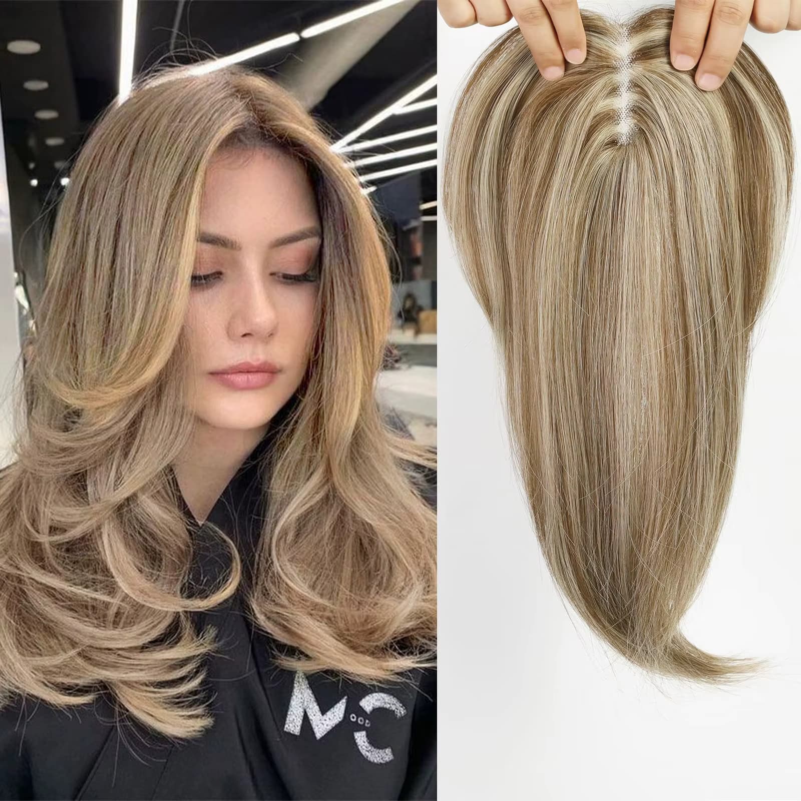 Maschinell gewebter Echthaar-Topper für Frauen, 100 % mongolische glatte Haarteile, 90 % Dichte für dünner werdendes Haar