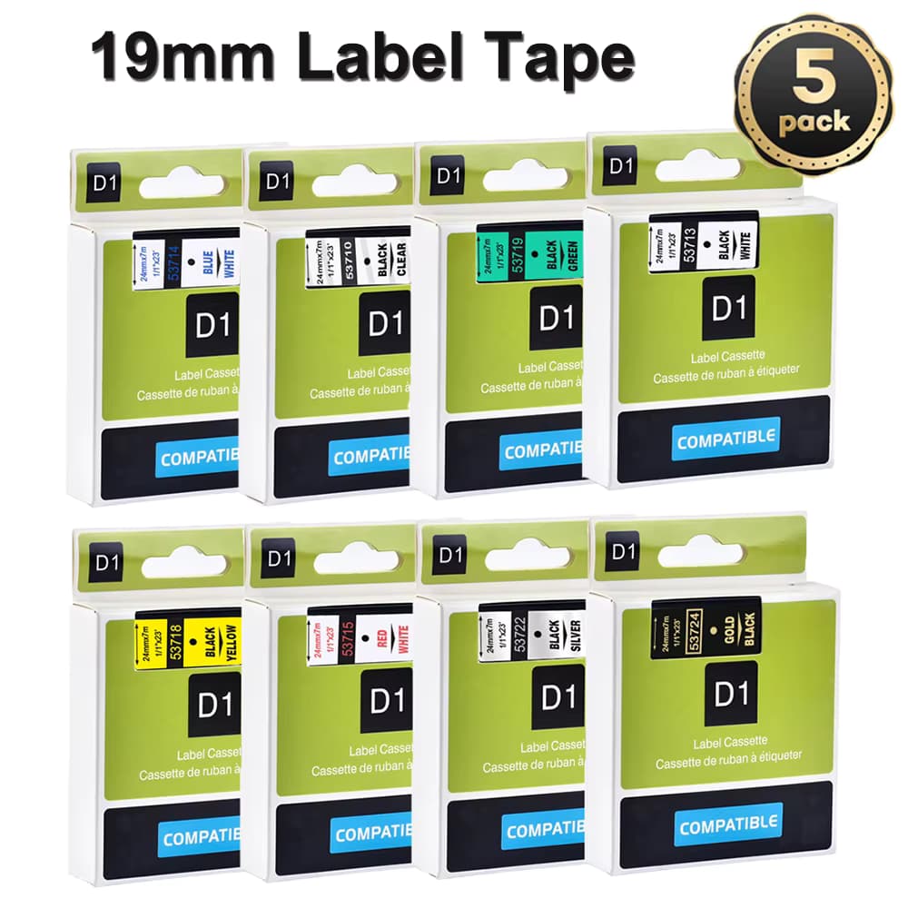 5 Stück kompatible Dymo D1 19 mm Bänder 45803 45806 45808 45809 45811 45813 45814 Farbband für Dymo Label Manager LM 160 210D Drucker