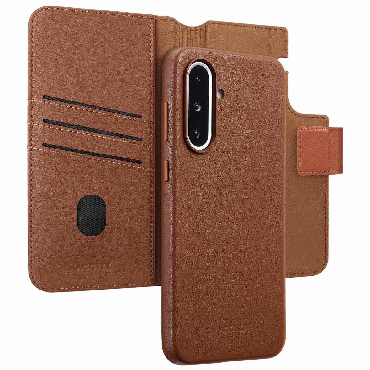 Accezz Leather Bookcase 2-in-1 met MagSafe voor de Samsung Galaxy A36 / A56 - Coffee Brown. Aanbod van Smartphonehoesjes NL - BE.