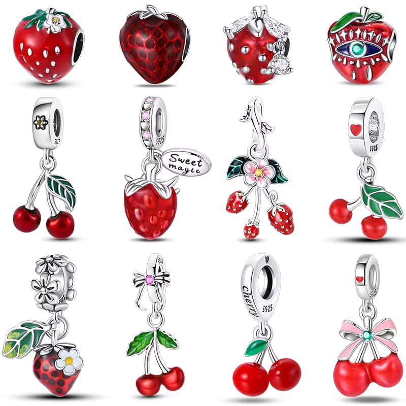 925 Silber Farbe Erdbeere Kirsche Apfel Avocado Obst Charms Perlen passen Qikaola 925 Original Armbänder feinen DIY Geburtstag Schmuck