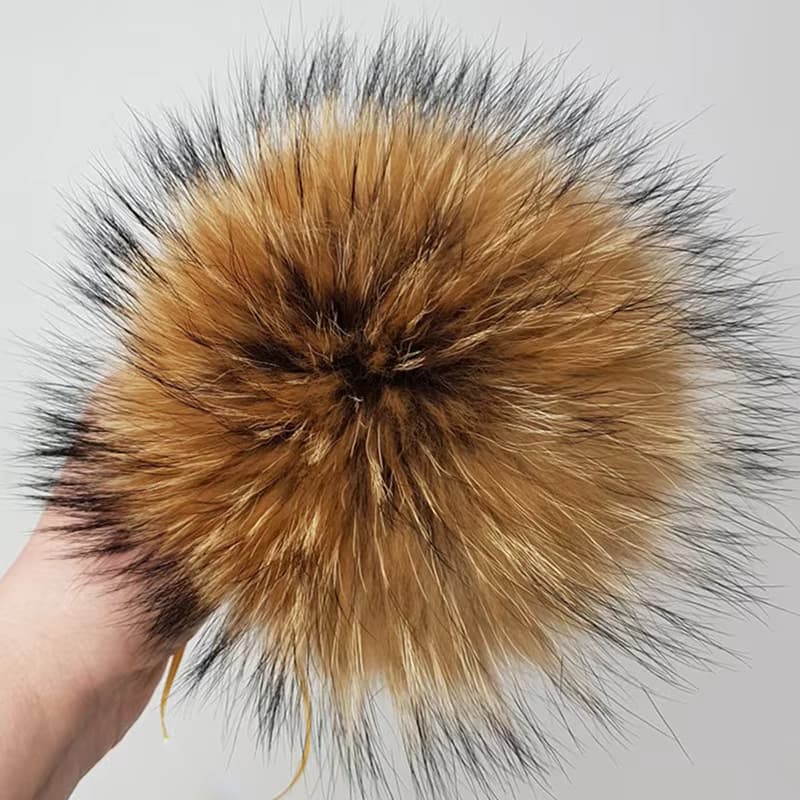 Große flauschige Echtpelz-Fuchs-Pompons mit Knopf, DIY-Pom-Poms aus Waschbärfell, Kugeln, natürliches Fell, Pompon für Schals, Hüte, Mützen, Zubehör